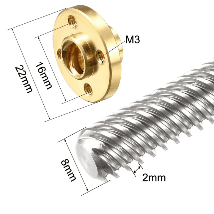 150mm Trapezoidal 4 Start Lead Screw 8mm Thread 2mm Pitch Lead Screw with Copper Nut - Image 6