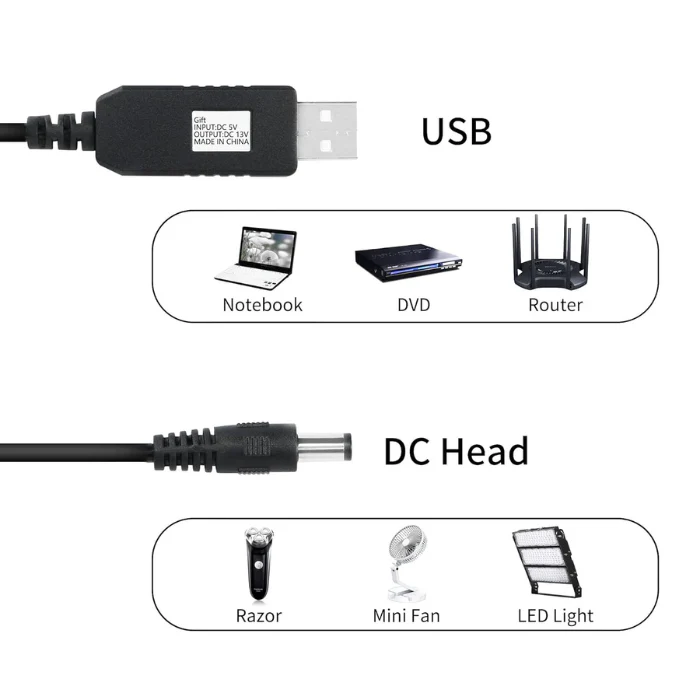 1m Wire 5V 2A to 12V 1A USB Booster Cable DC5.5*2.1MM without LED - Image 4