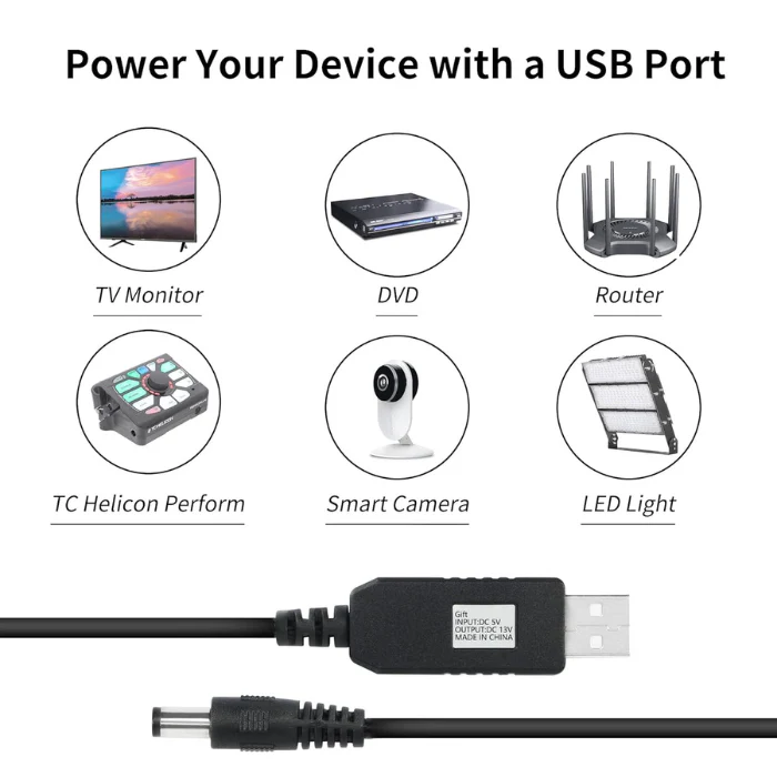 1m Wire 5V 2A to 12V 1A USB Booster Cable DC5.5*2.1MM without LED - Image 5