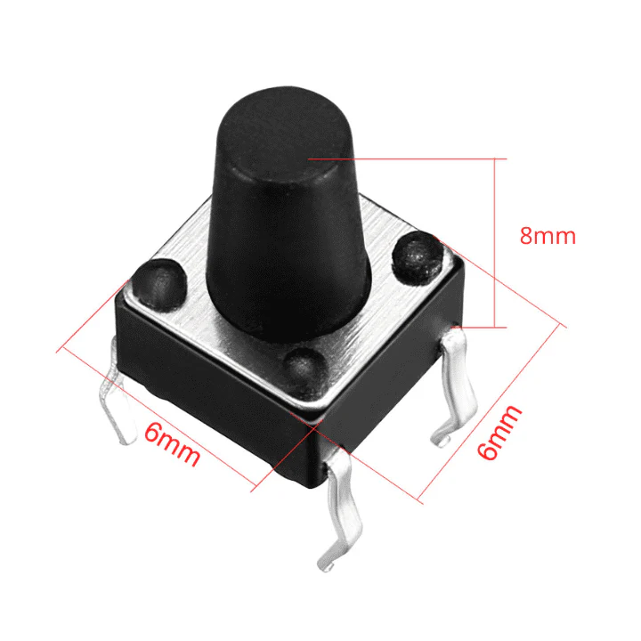 4-Pins DIP Momentary Square Tactile Push Button Switch 10 Pieces - 6x6x8mm - Image 3
