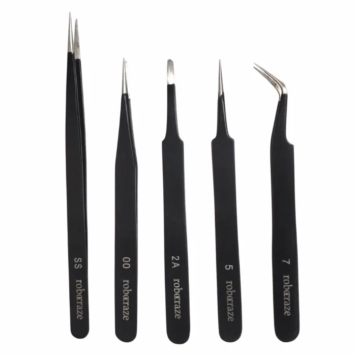Robocraze Black Epoxy Coated Tweezer Set of 5 (SS,OO,2A,5,7) - Image 4