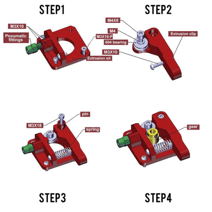 Extruder Kit Right Side Upgraded Red MK8 All Metal Bowden for 1.75mm Filament - Image 5