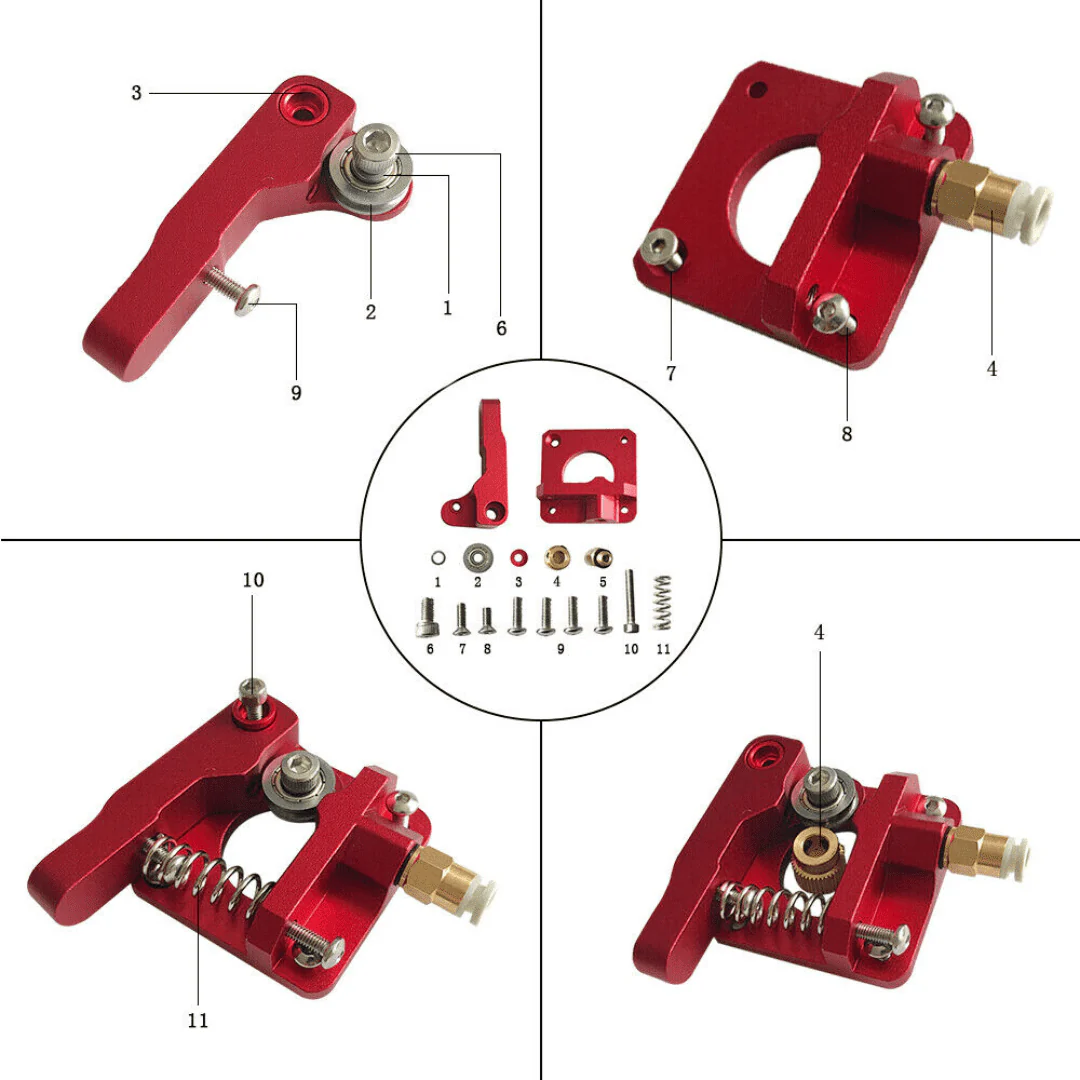 Extruder Kit Left Side Upgraded Red MK8 All Metal Bowden for 1.75mm Filament - Image 3