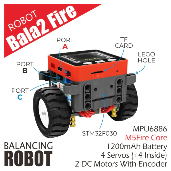 M5Stack BALA2 FIRE Self-Balancing Robot Kit - Image 4