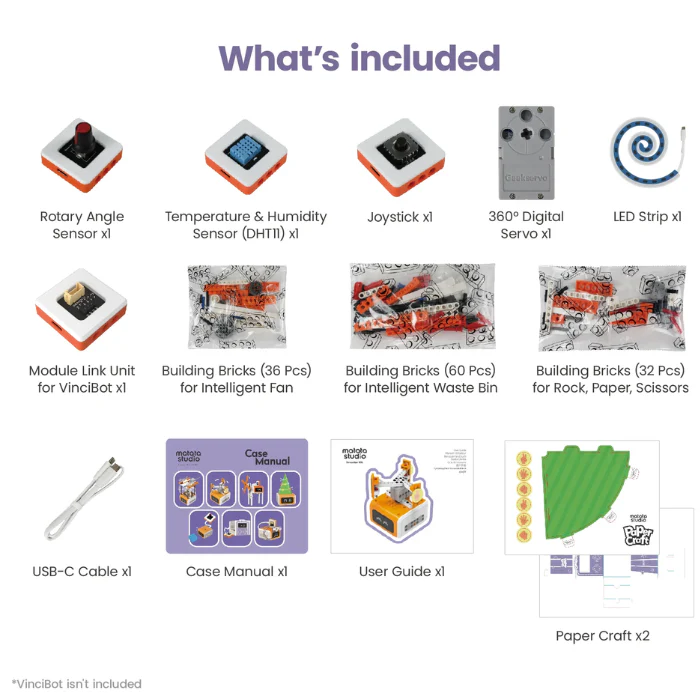 Matatalab 5 in 1 programmable electronic module kit - with 128 Building bricks (STEM Educational Robotics Starter Kit for 8+ Years) - Paired with VinciBot - Image 2