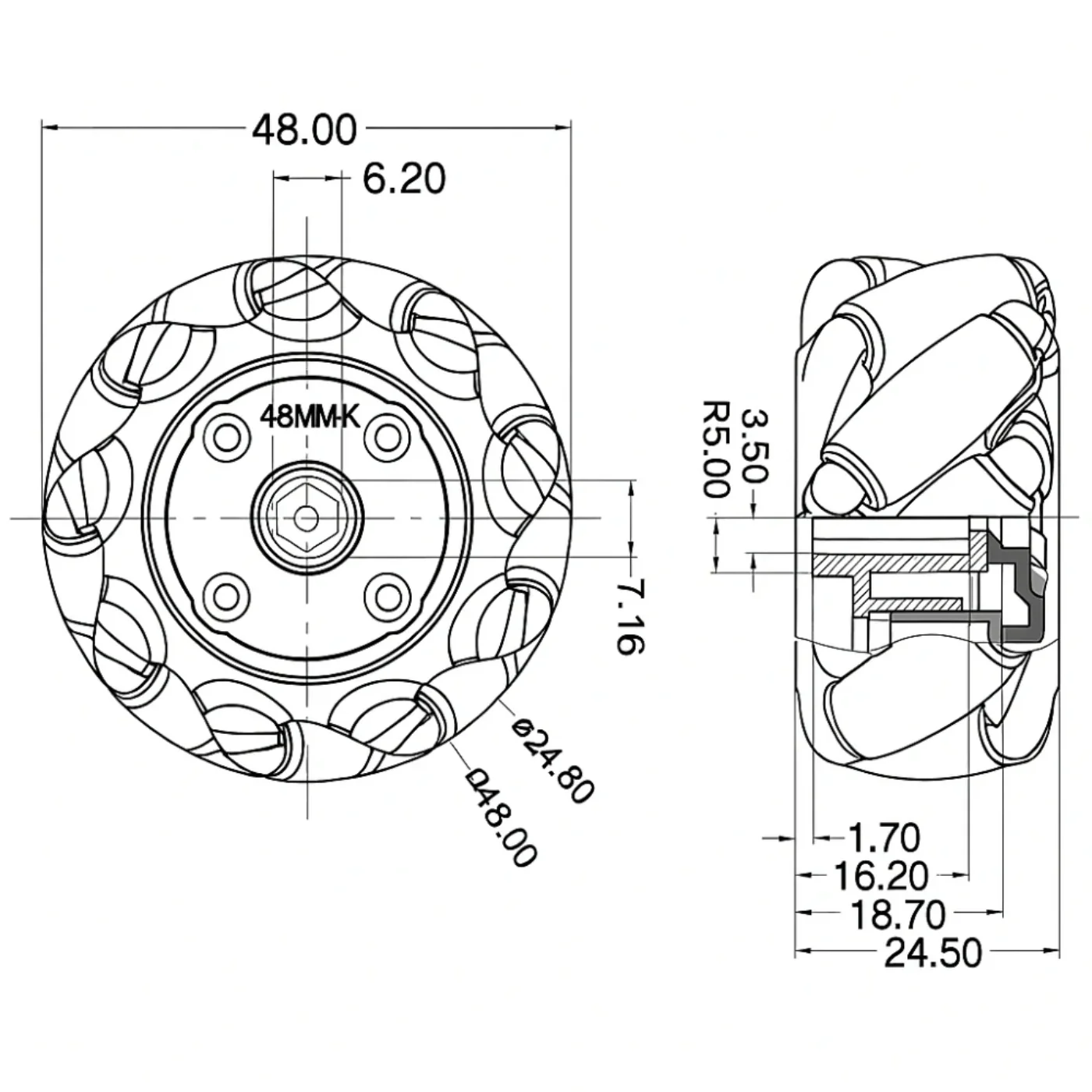 Mecanum Wheel 48mm Pair – Omnidirectional Left & Right Wheels (Yellow) - Image 4