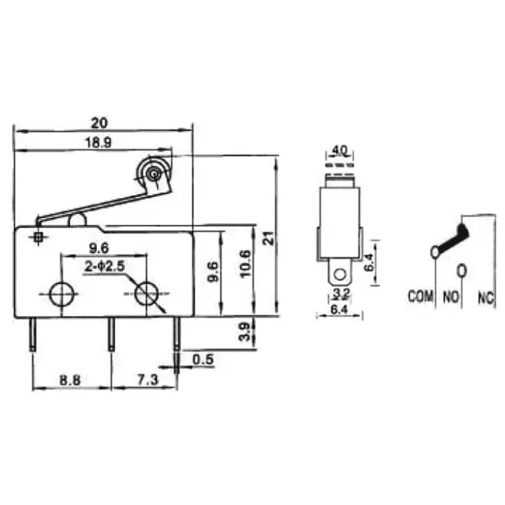 Micro Limit Switch with Roller for CNC RepRap Prusa 3D Printers 5A 250VAC - Image 5