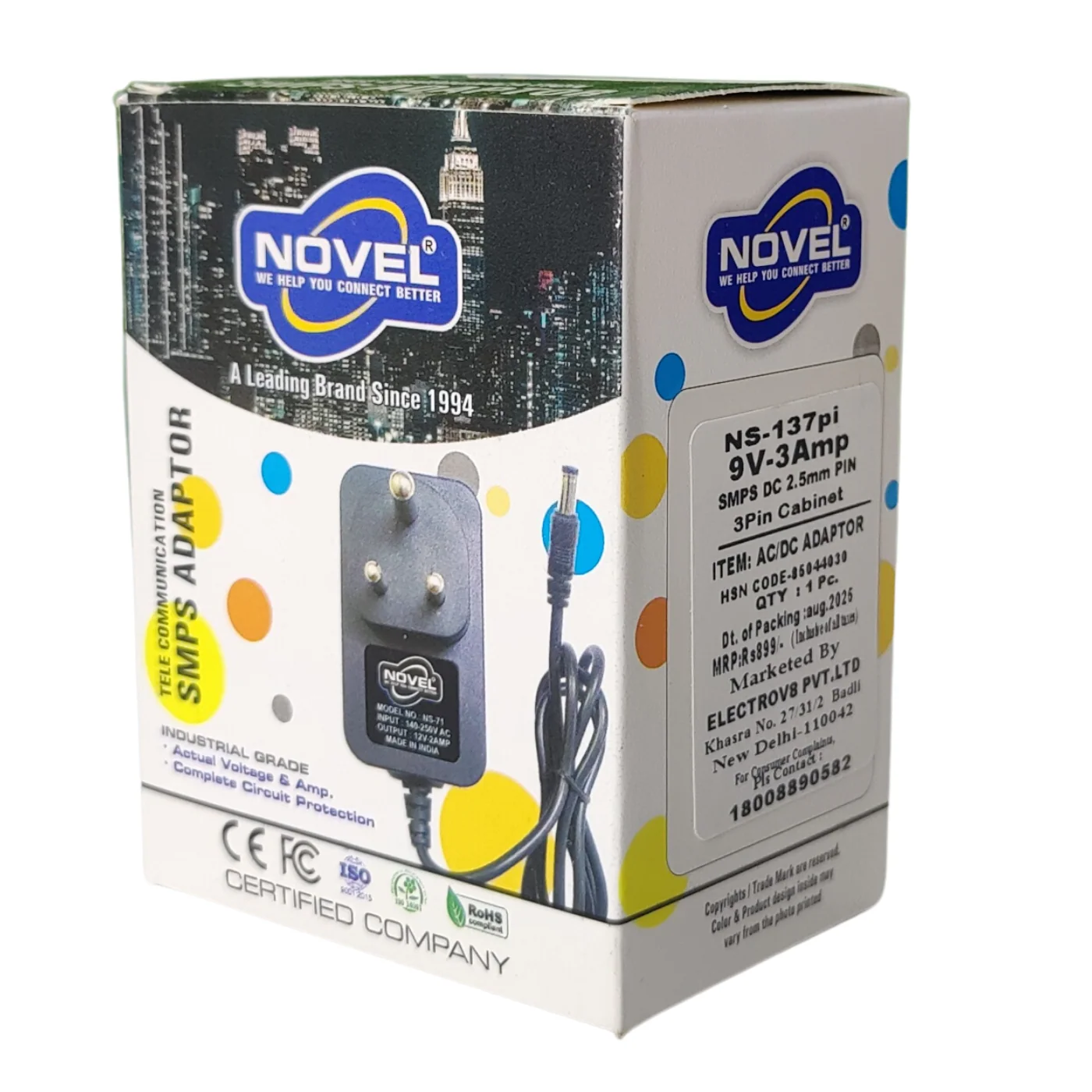 NOVEL 9V 3A SMPS Adapter Industrial Grade 160-240V & 50-60Hz (Black) - Image 2