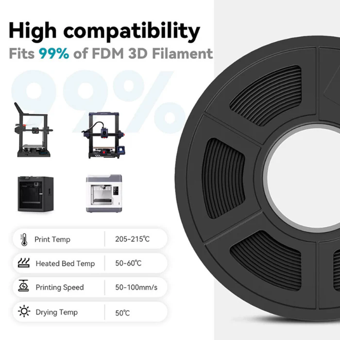 1.75mm Premium HS PLA+ Filament for 3D Printer (Raven Black) - Image 3