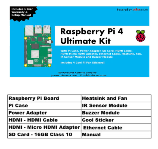 Raspberry Pi4 Model B 2GB Ultimate Kit with Pi4 2GB, Case, Power Adapter, Heatsink, Fan, 32GB SD Card, Sensors, Manual, HDMI and Ethernet Cable - Image 3