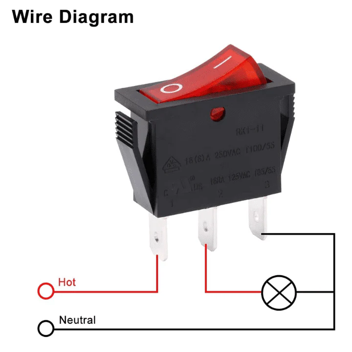Rocker switch 6A 250V SPDT 3 PIN Red LED - Image 3