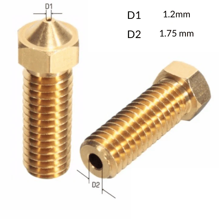 V6 Volcano Brass Length Extruder Nozzle 1.75mm x 1.2mm - Image 2