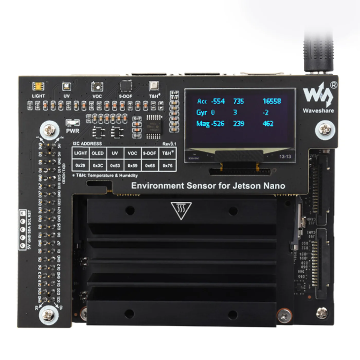 Waveshare Environment Sensor Module for Jetson Nano with 1.3inch OLED Display and I2C Bus - Image 5